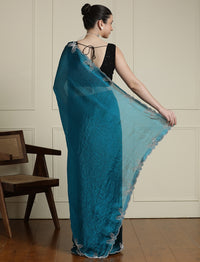 Embellished Beads and Stones Saree With Blouse in Blue