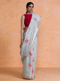 Leela Cotton in Beige with Coral Pink Motifs