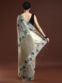 Woven Design Floral Muga Cotton Saree with Grey Motifs