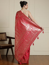 Ethnic Motif Woven Design Banarasi Saree in Pink