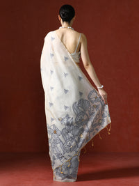 Floral Printed Zari Chanderi Saree in blue