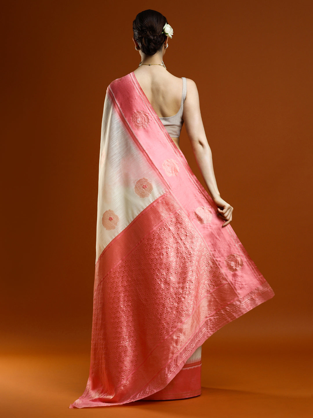 Sarha Woven Design Zari Muga Saree in Cream