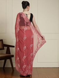 Embellished Saree With Unstitched Blouse in Pink