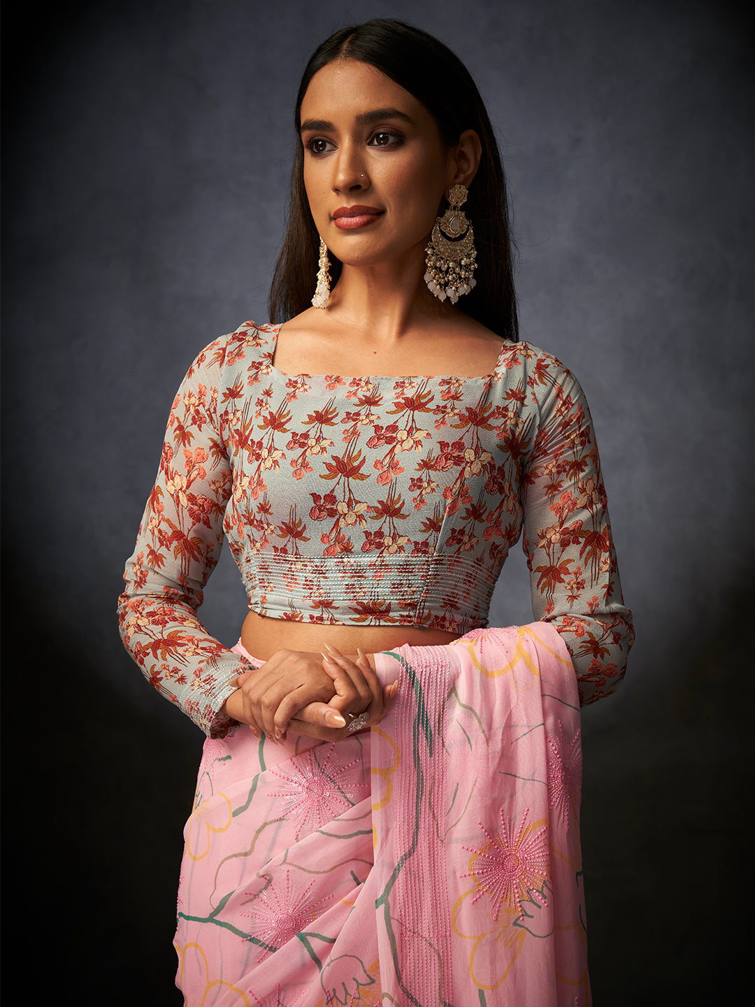 Basanti Bloom in Powder Pink with Floral Patterns