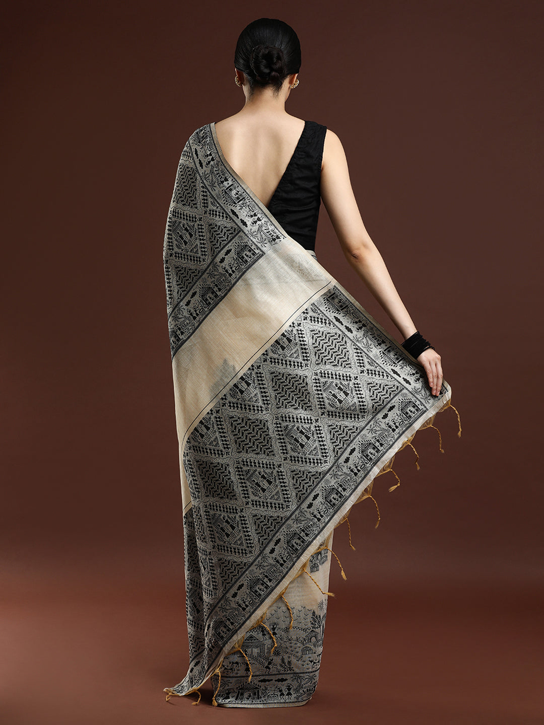 Woven Design Chanderi Cotton Saree with Black Motifs