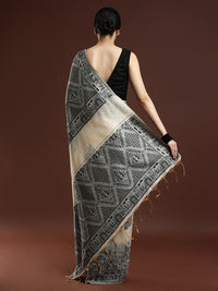Woven Design Chanderi Cotton Saree with Black Motifs