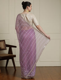 Floral Embroidered Beads And Stones Saree With Blouse Piece in Purple