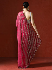 Women Sequinned Embellished Heavy Work Saree in red