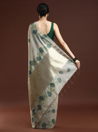 Woven Design Floral Muga Cotton Saree in Green Motifs