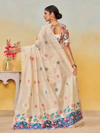 Sundari Cotton in Beige with Blue Motifs