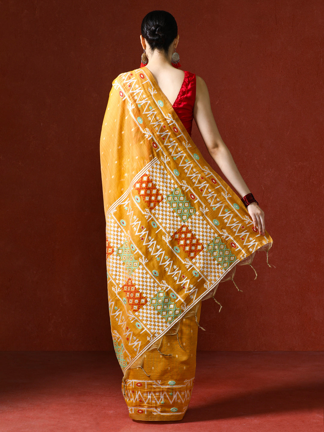 Handloom Geometric Woven Design Chanderi Saree in yellow