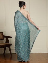 Embellished Saree With Unstitched Blouse in Blue