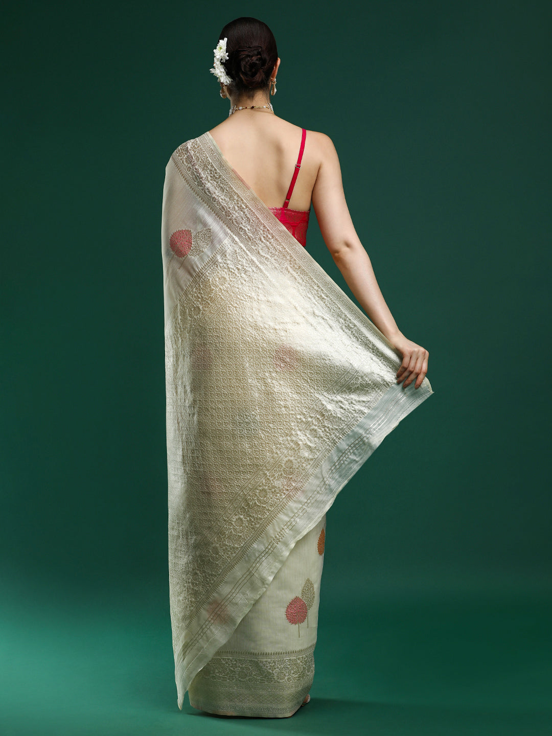 Woven Design Chanderi Cotton Saree in Cream