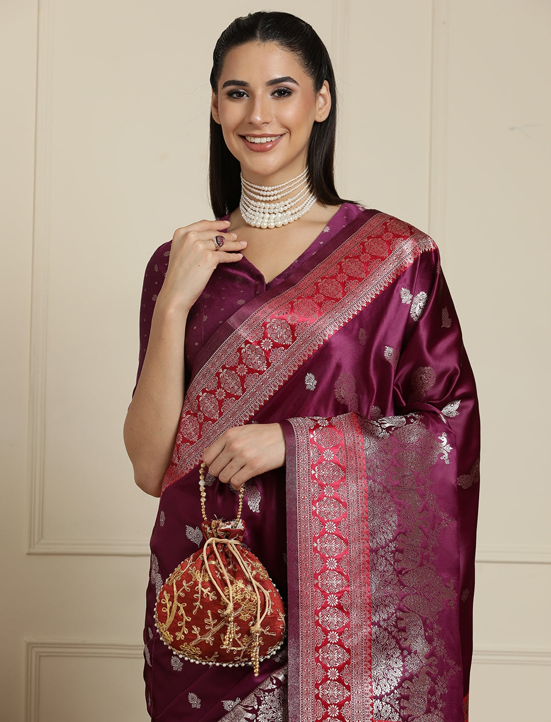 Ethnic Motif Woven Design With Unstitched Blouse in Purple