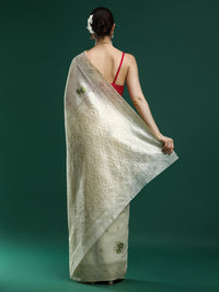 Woven Design Floral Chanderi Cotton Saree Cream