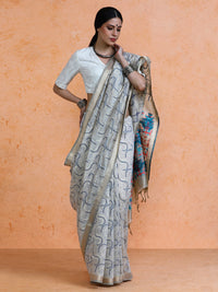 Zaika Cotton in Beige with Blue Motifs