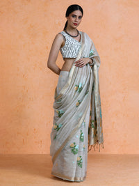 Leela Cotton in Beige with Green Motifs