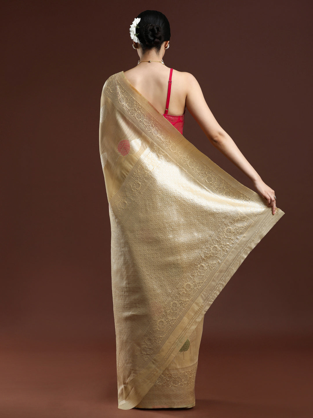 Woven Design Chanderi Cotton Saree in Beige