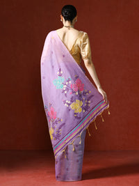 Floral Embellished Embroidered Chanderi Saree in purple