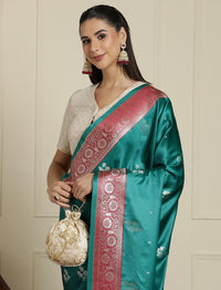 Ethnic Motifs Woven Design Banarasi Saree in Sea Green