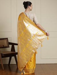 Ethnic Motifs Woven Design Zari Banarasi Saree in Yellow
