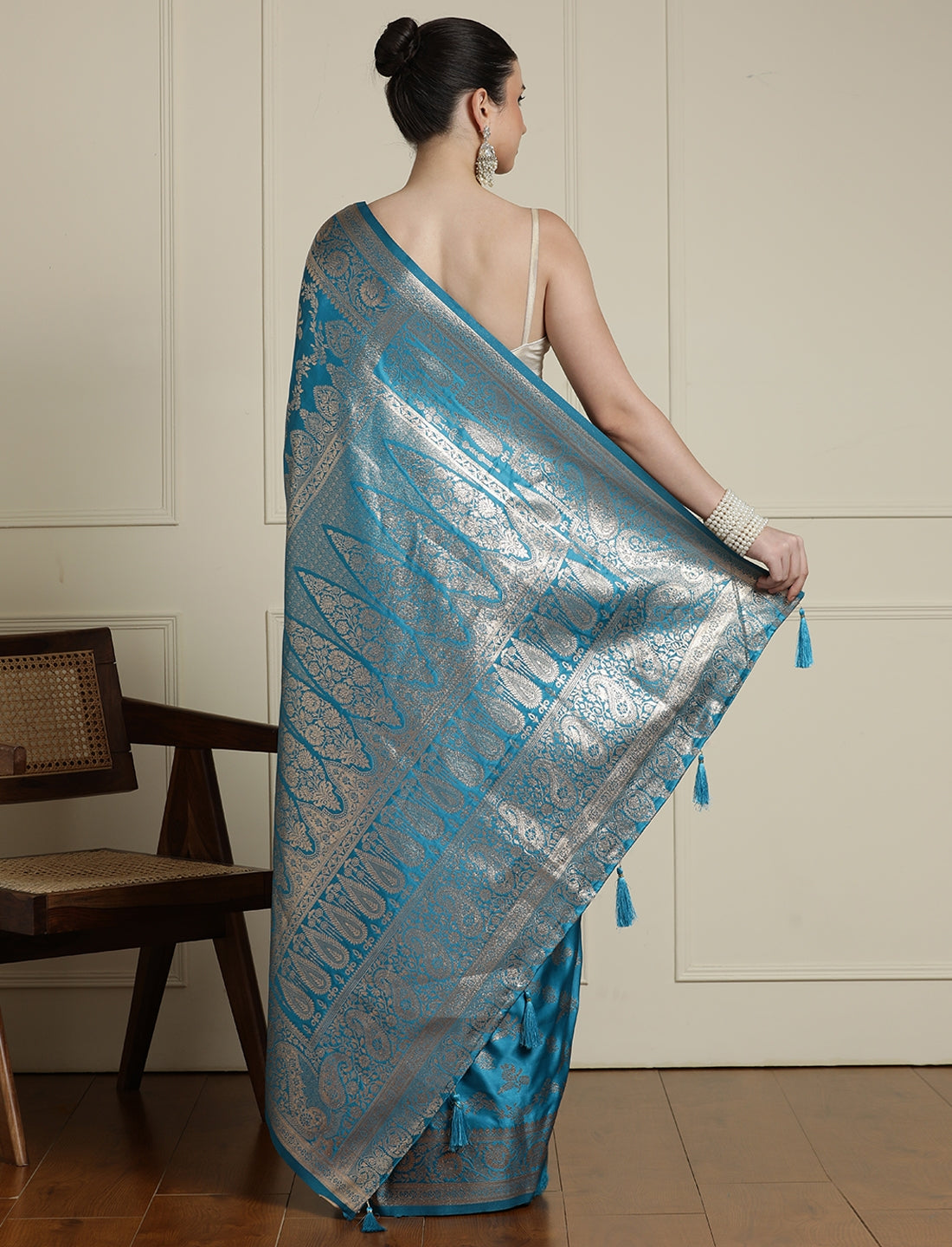 Ethnic Motif Woven Design Zari Indian Bridal Banarasi Saree in Blue