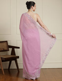 Sequinned Saree With Blouse in Pink