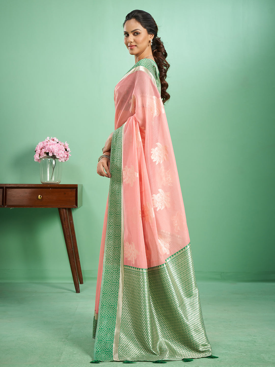 Rohini Cotton In Pink & Green