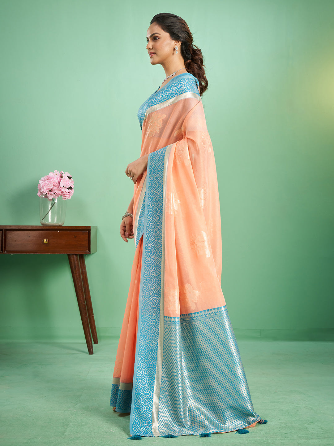 Rohini Cotton In Peach & Sky Blue