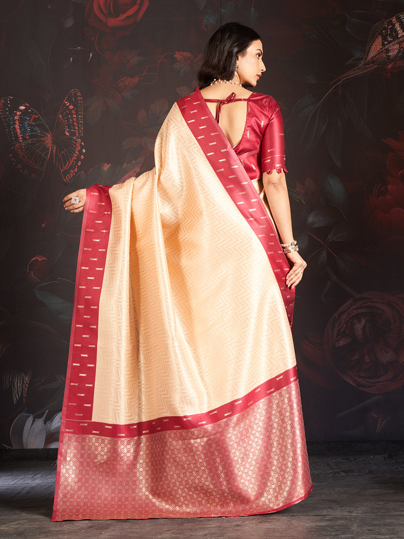 Vastra Silk In Cream And Scarlet