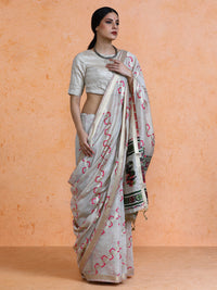 Devina Cotton in Beige with Hot Pink Motifs