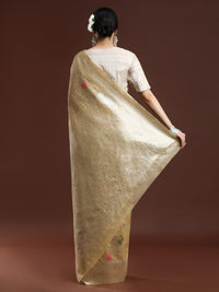 Woven Design Floral Chanderi Cotton Saree in Beige