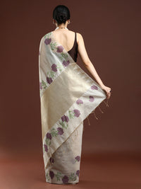 Woven Design Floral Muga Cotton Saree with Purple Motifs
