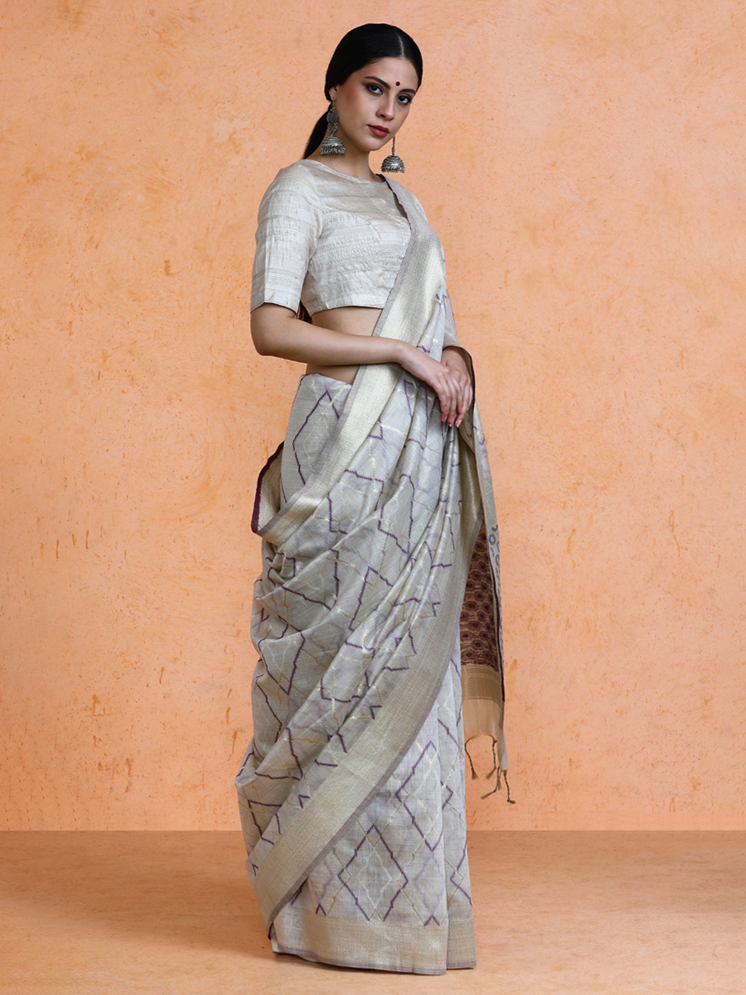 Devi Cotton in Beige with Purple Motifs