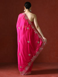 Ethnic Motifs Embroidered Sequinned Saree in pink