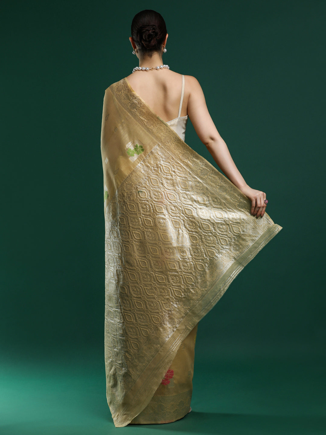 Woven Design Floral Chanderi Cotton Saree in Beige