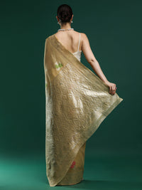 Woven Design Floral Chanderi Cotton Saree in Beige