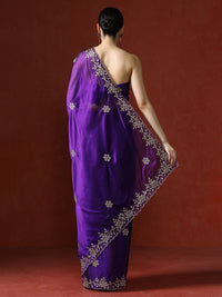 Ethnic Motifs Embroidered Sequinned Saree in purple