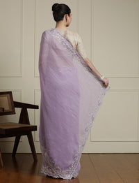 Embroidered Embellished Saree With Unstitched Blouse in Lavender