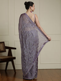 Embellished Saree With Unstitched Blouse in Purple