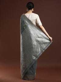 Woven Design Floral Chanderi Cotton Saree in Grey