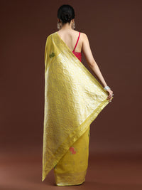 Woven Design Floral Chanderi Cotton Saree Yellow