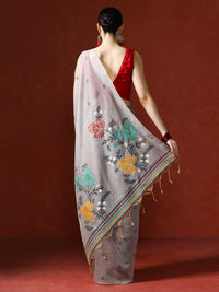 Floral Embellished Embroidered Chanderi Saree in grey