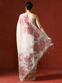 Floral Printed Chanderi Saree in red
