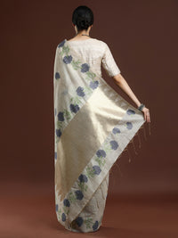 Woven Design Floral Muga Cotton Saree with Blue Motifs