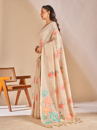 Leela Cotton In Beige With Coral Pink Motifs