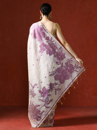 Floral Printed Chanderi Saree in purple