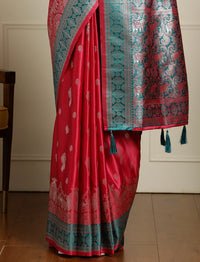 Ethnic Motif Woven Design Banarasi Saree in Pink