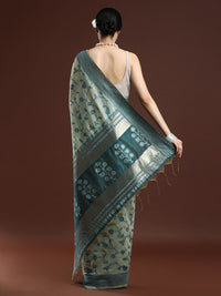 Woven Design Floral Chanderi Cotton Saree in Pista Green