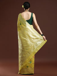 Woven Design Floral Chanderi Cotton Saree in Yellow